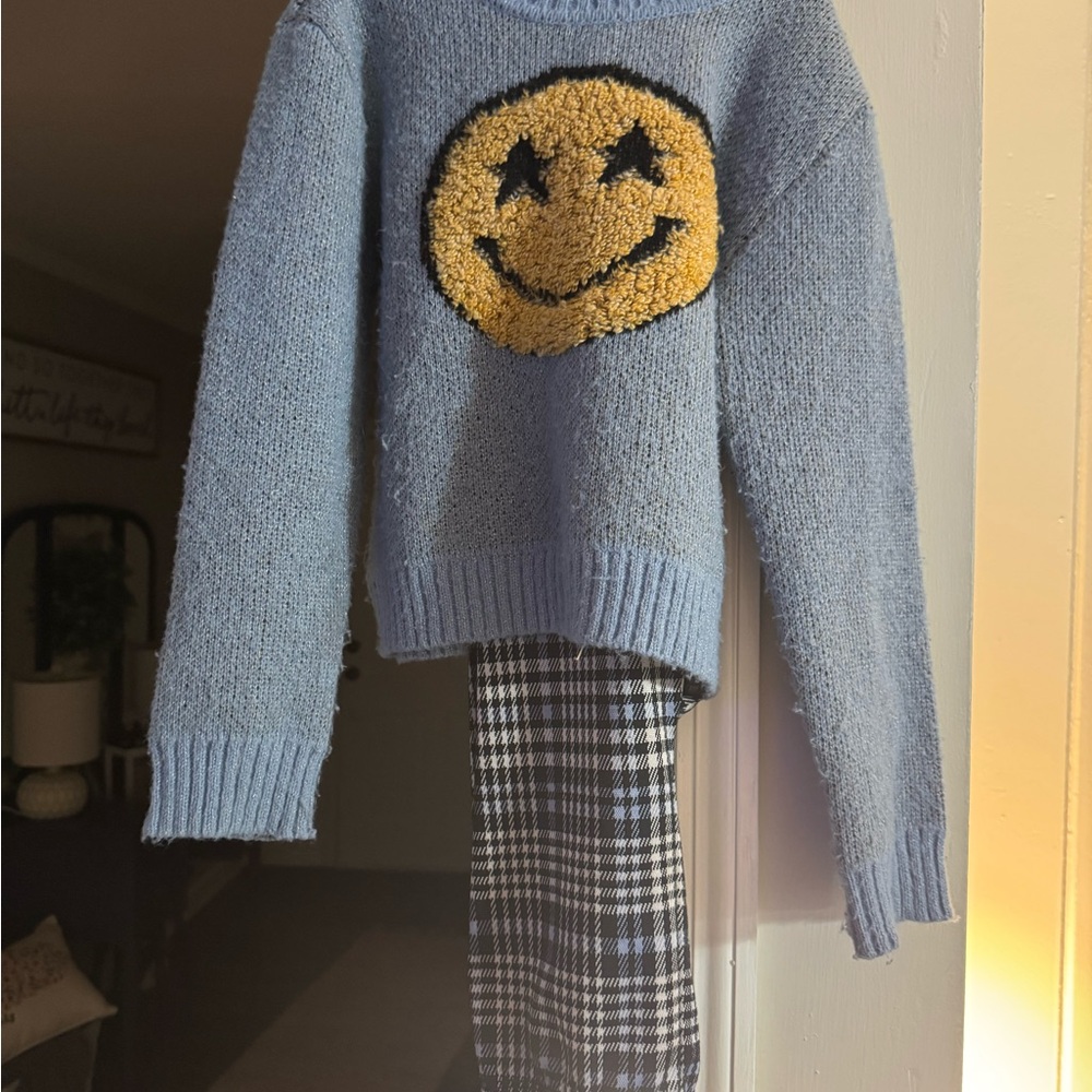 Blue Smiley Face Sweater